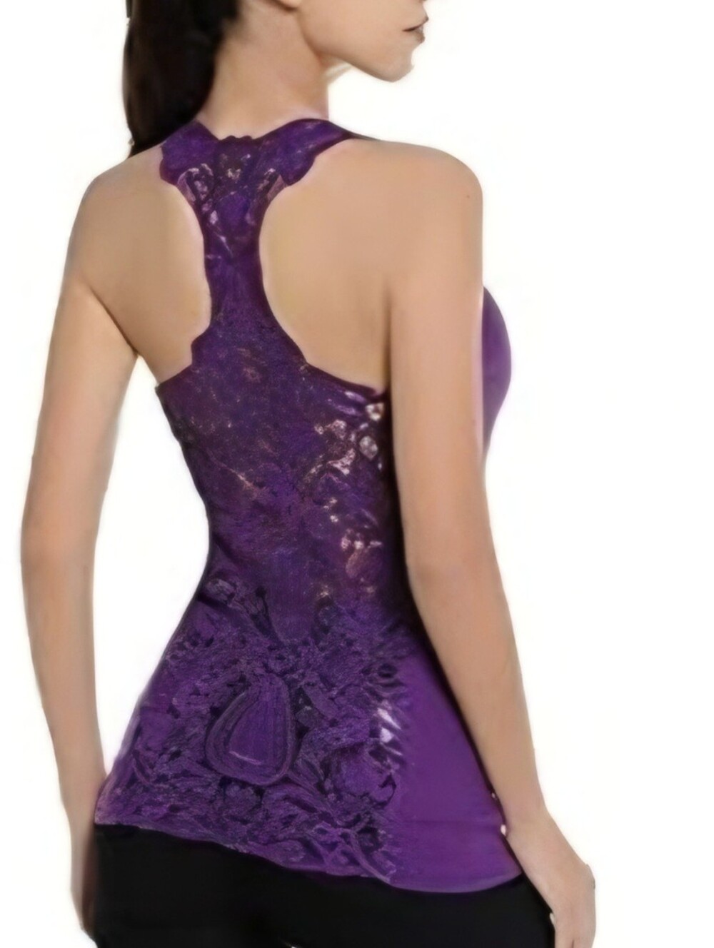 Amelia Boutique Deep Purple Cotton Crochet Lace Boho Racer-back Tank Large